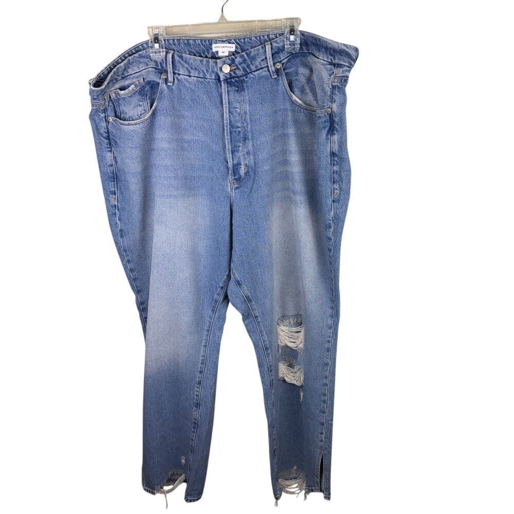 Good American Jeans Size 22 Light Wash Raw Split Hem Distressed